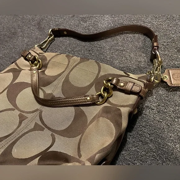 Coach 24CM Signature Khaki Brown Duffle Shoulder Bag Handbag F15067 Leather - Picture 8 of 16